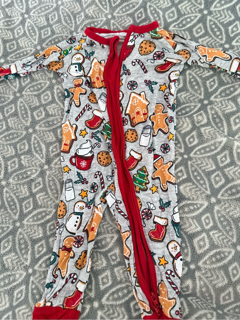 Little Sleepies Holiday Gingerbread Print One-Piece Pajamas - Red Trim